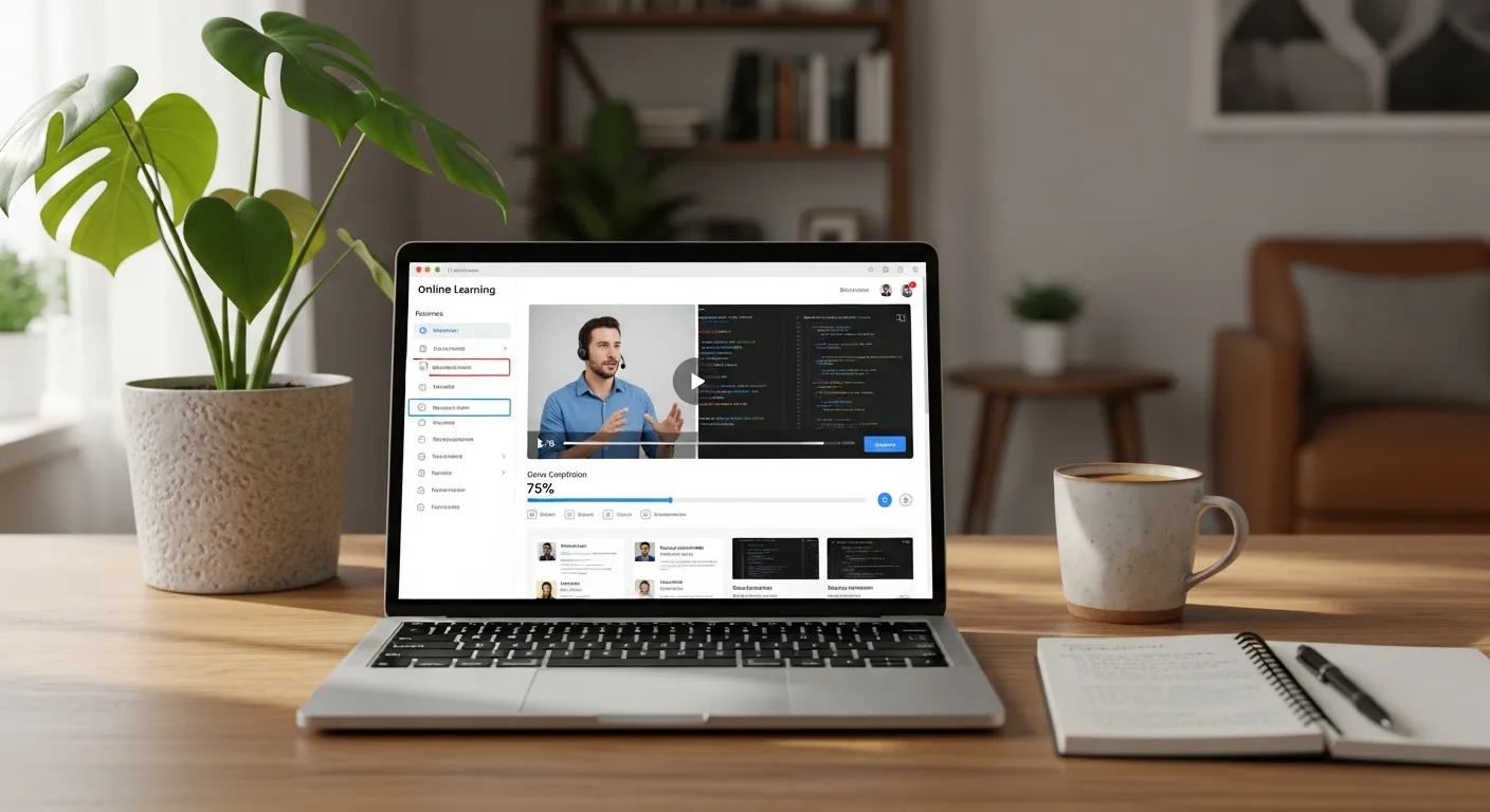 Plateforme de formation en ligne sur laptop avec tutoriels vidéo — apprentissage IT pour PME en Valais par Jump Online Sion