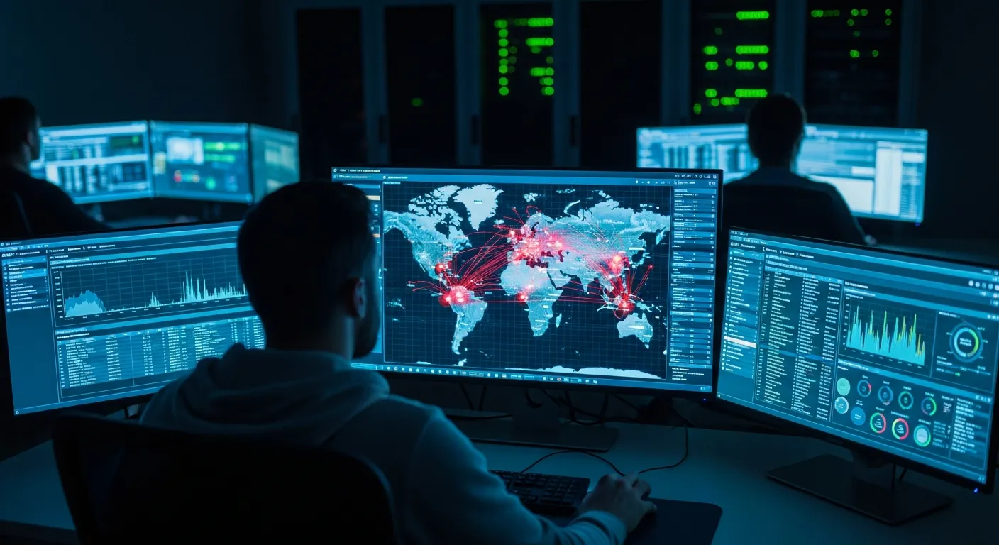 Security operations center with real-time cyber threat analysis — SME cybersecurity in Valais by Jump Online Sion