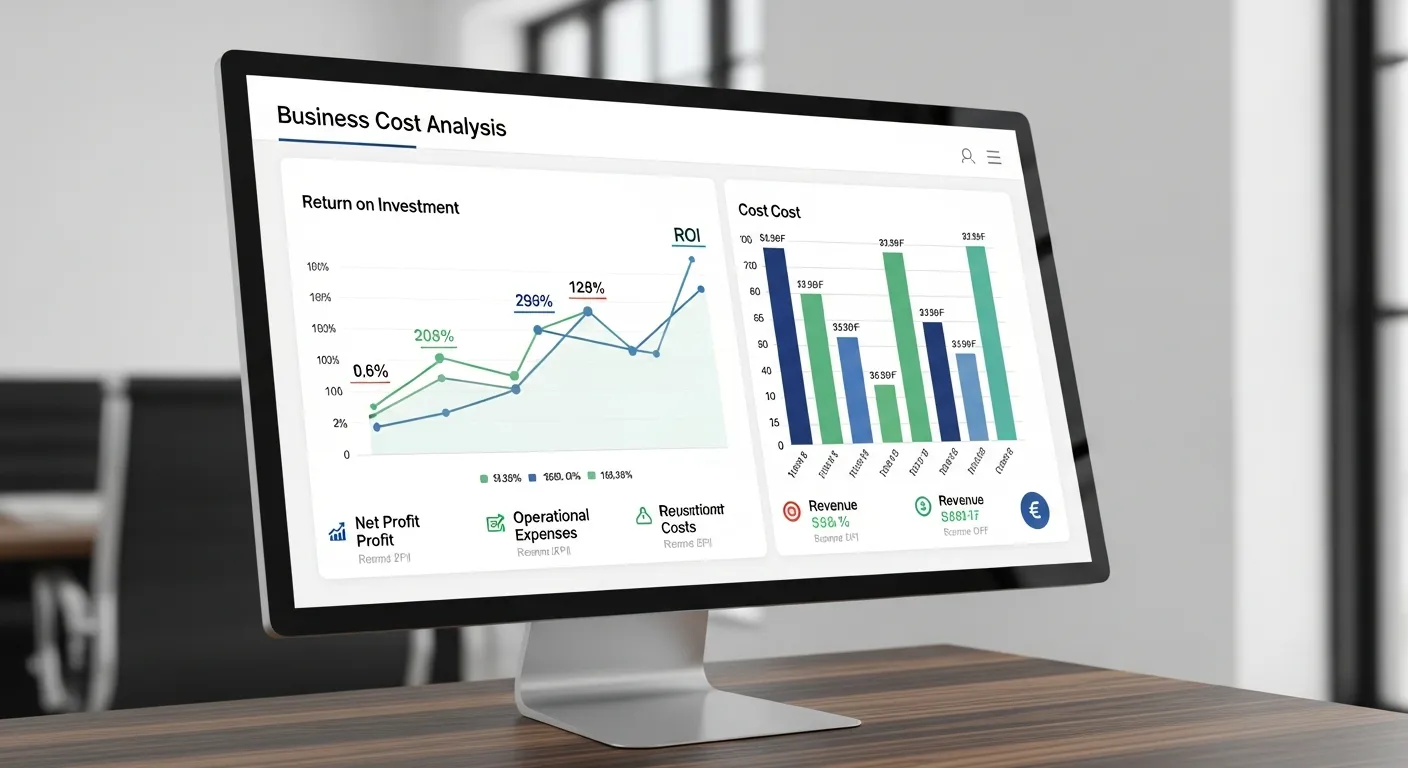 Analyse ROI et comparaison de coûts IT sur dashboard financier — vrai coût informatique PME en Valais par Jump Online Sion